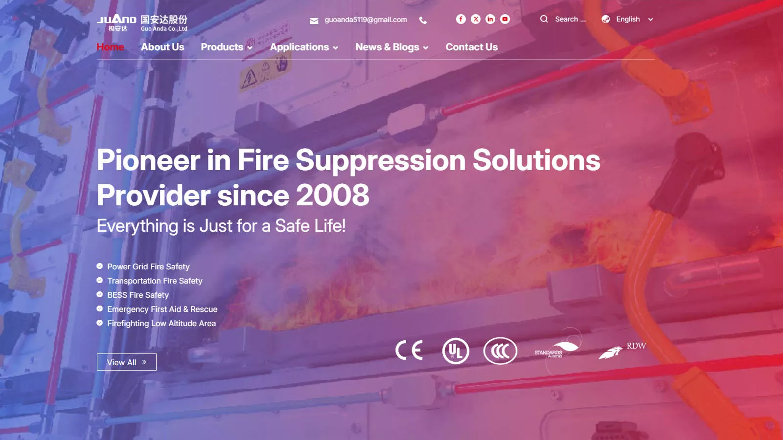 JUAND fire suppression and detection systems manufacturer website homepage